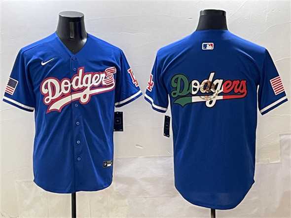 Mens Los Angeles Dodgers Team Big Logo Royal With American Flag Patch Limited Stitched Jersey